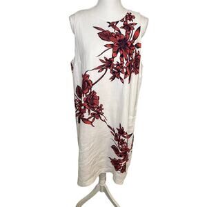 Tommy Bahama Lavatera Leis Linen shift tropical print white shift dress size L
